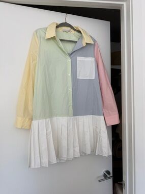 English Factory Mint and Pale Yellow Colorblock Top